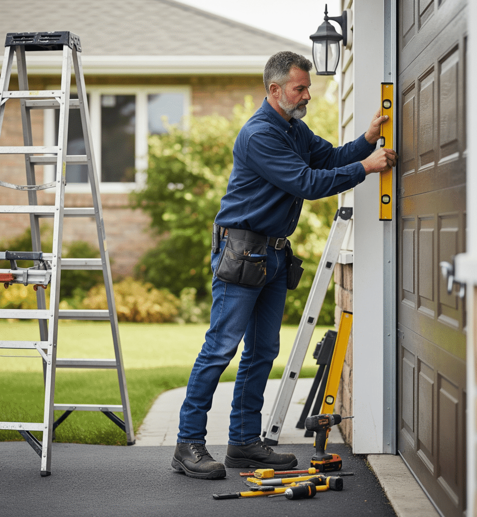 garage door install contractor installing a residential garage door